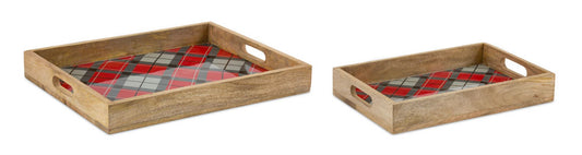 Plaid Wooden Tray (Set of 2)