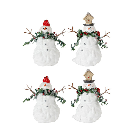 Terra Cotta Melted Snowman Family with Bird and Pine Accents (Set of 4)