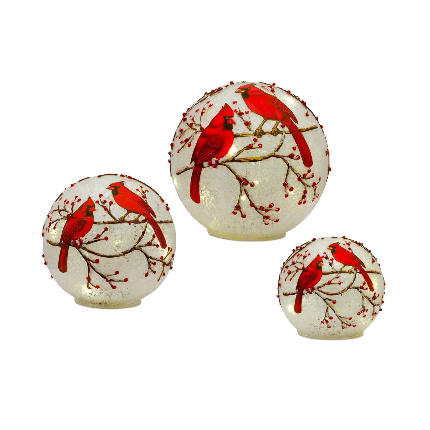 LED Frosted Glass Cardinal Orbs (Set of 3)