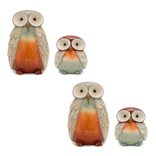 Terra Cotta Owl Figurine with Glazed Accents (Set of 4)