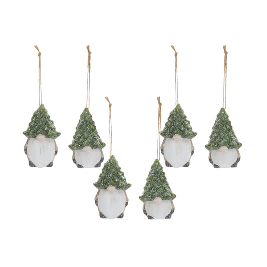 Terra Cotta Gnome with Pine Tree Hat Ornament (Set of 6)
