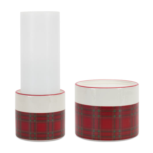 Winter Plaid Ceramic Candle Holder (Set of 2)