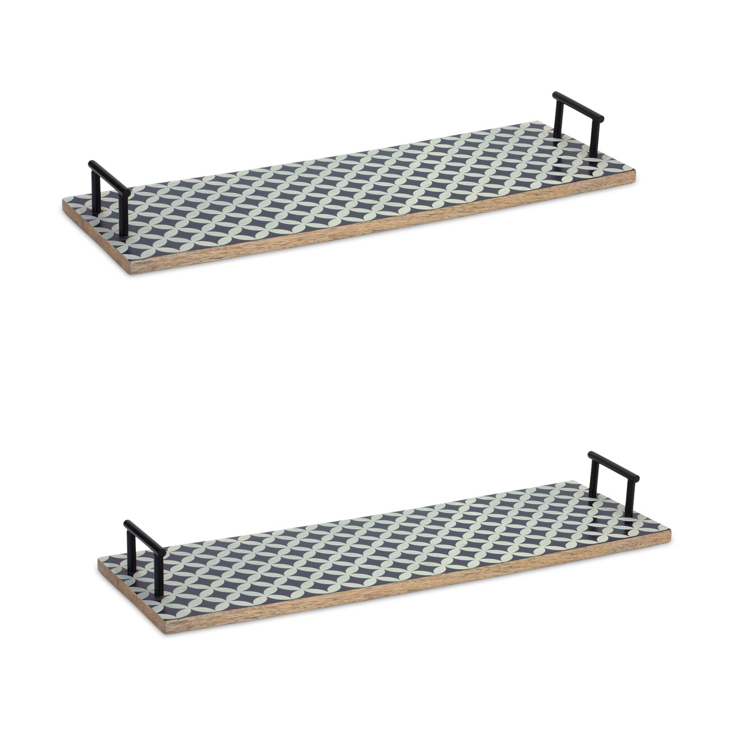 Mango Wood Trays with Iron Handles (Set of 2)