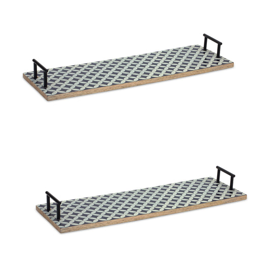 Mango Wood Trays with Iron Handles (Set of 2)