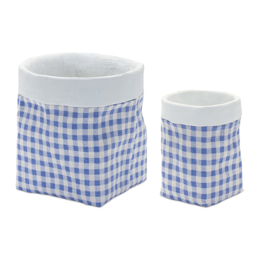 Gingham Sack Design Cement Planter (Set of 2)