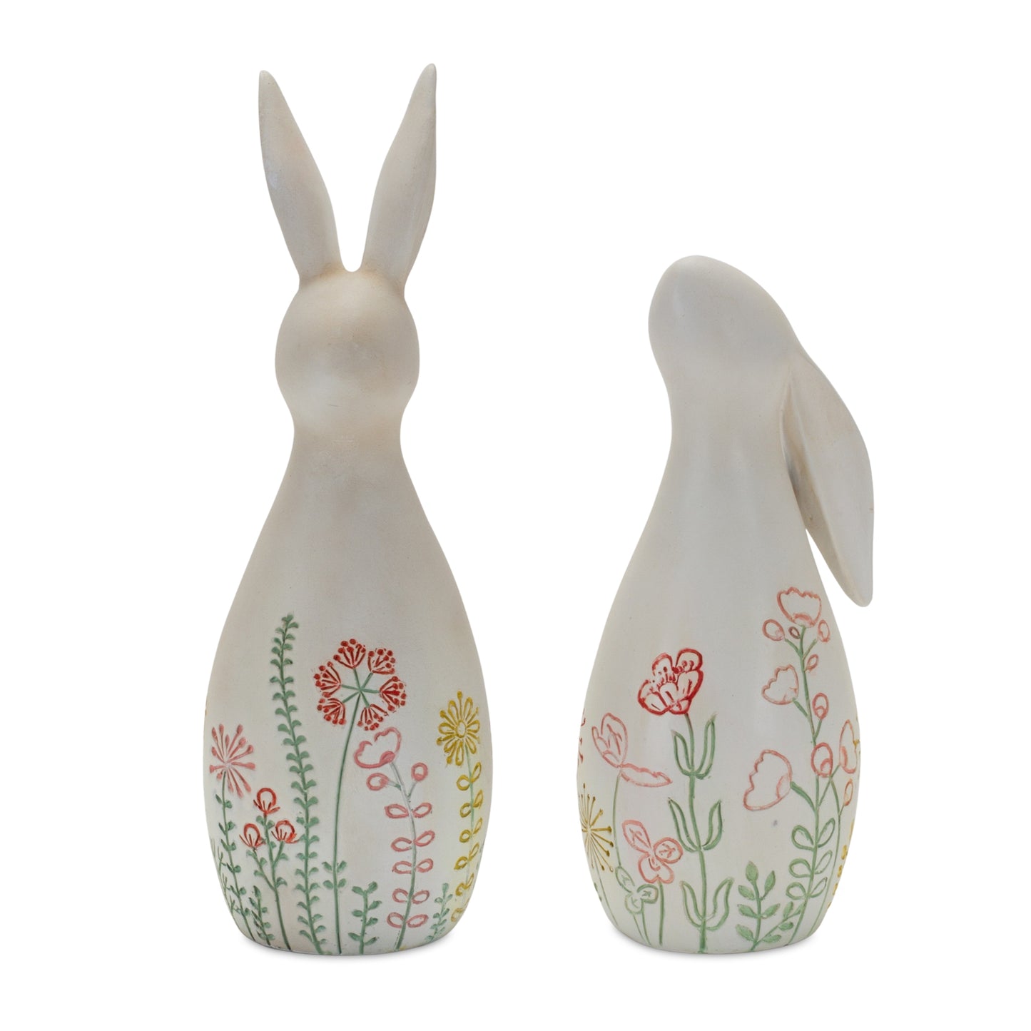 Rabbit Figurines with Etched Floral Design (Set of 2)