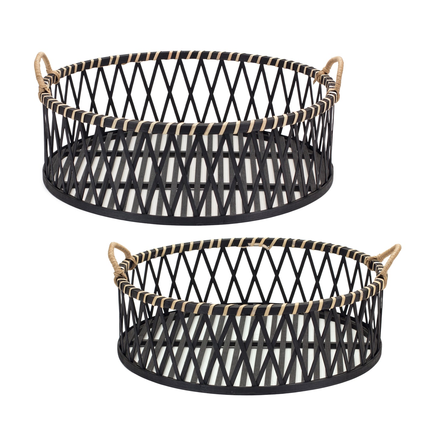 Woven Bamboo Trays with Rattan Handle (Set of 2)