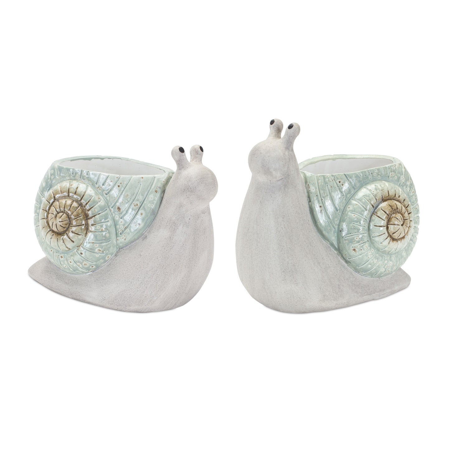 Whimsical Terra Cotta Garden Snail Planters (Set of 2)