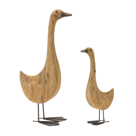 Wood Goose Figurines (Set of 2)