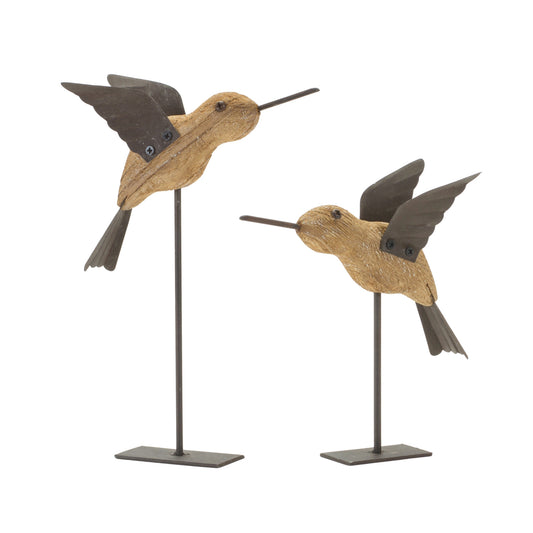 Natural Fir Wood Bird Figurine (Set of 2)