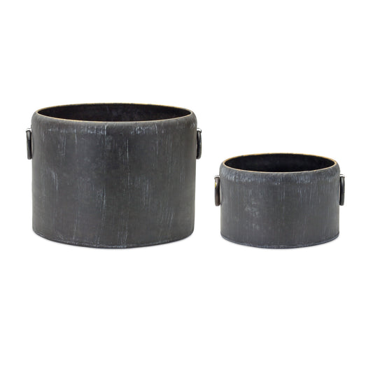Aged Metal Planters with Handles (Set of 2)