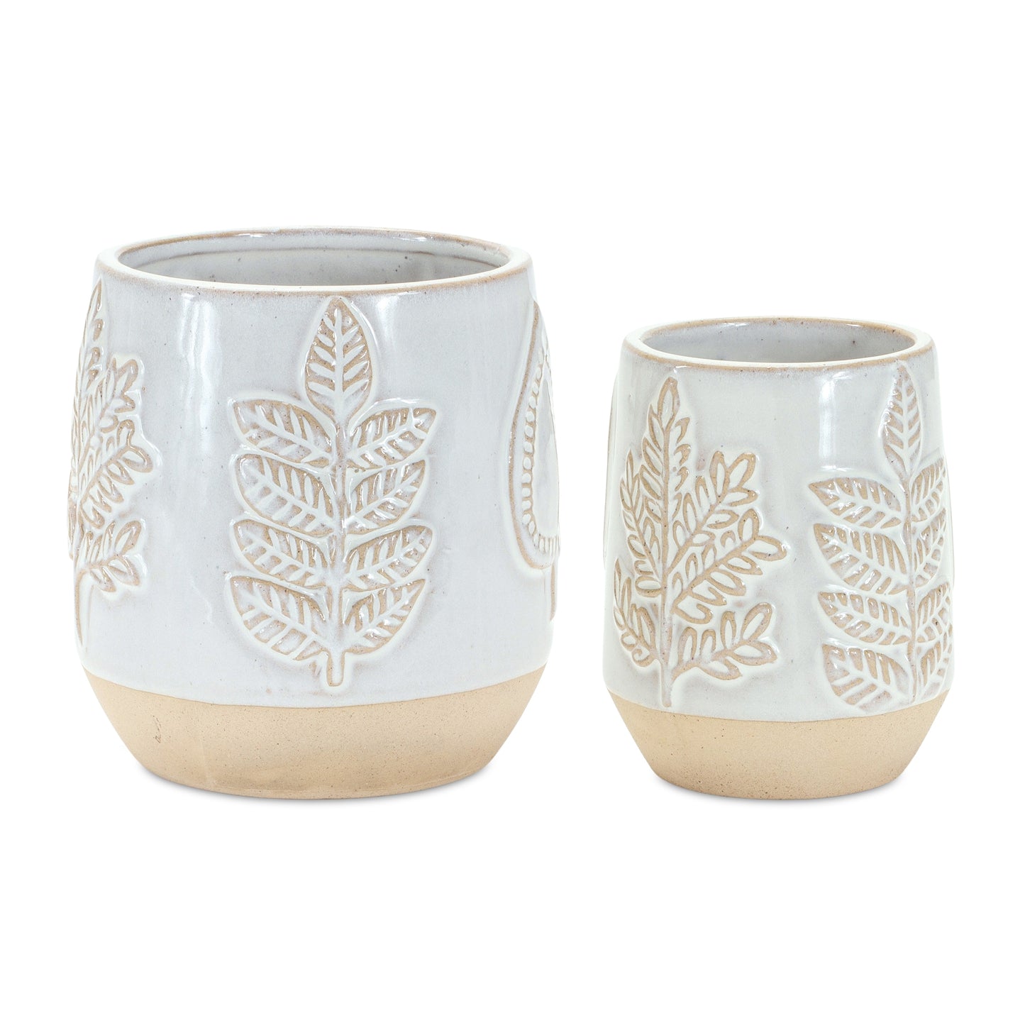 Two Tone Porcelain Planters with Leaf Design (Set of 2)