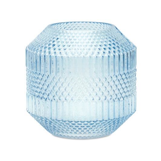 Diamond Pattern Blue Glass Vase 8"H