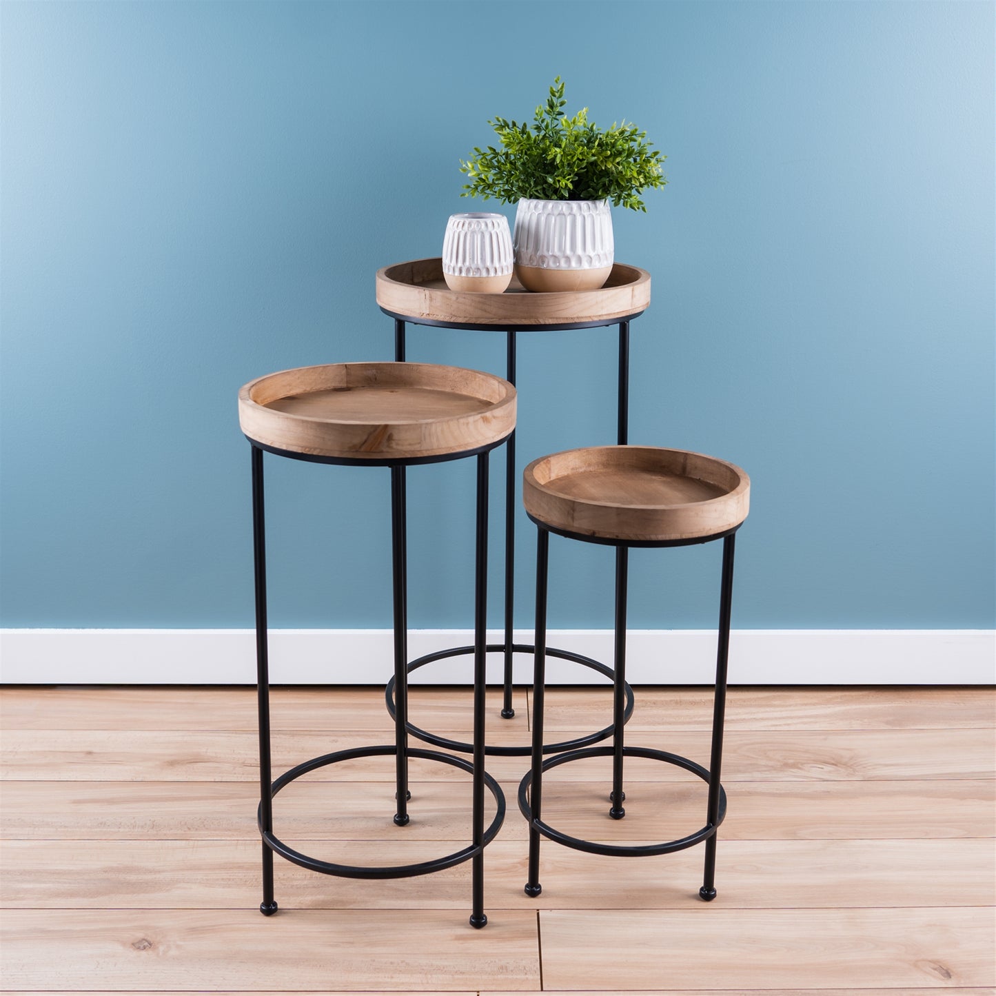 Wood/Iron Plant Stands (Set of 3)