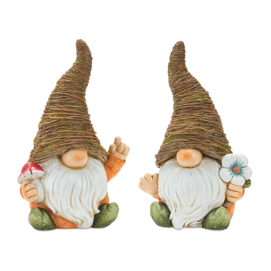 Garden Gnomes with Mushroom and Flowers (Set of 2)