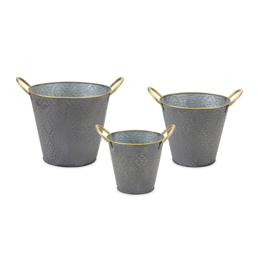 Metal Aztec Pail Planters (Set of 3)