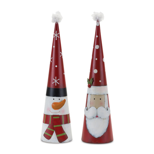 Metal Santa and Snowman Cone (Set of 2) 25"H