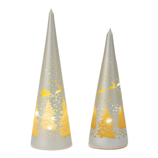 LED Frosted Glass Tree Decor (Set of 2)