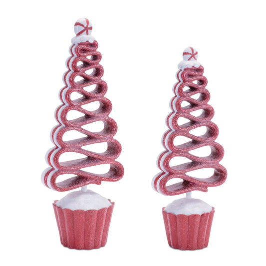 Glittered Ribbon Candy Tree (Set of 2)