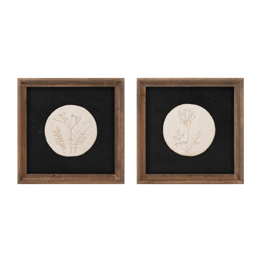 Wood Framed Floral Plaque (Set of 2)