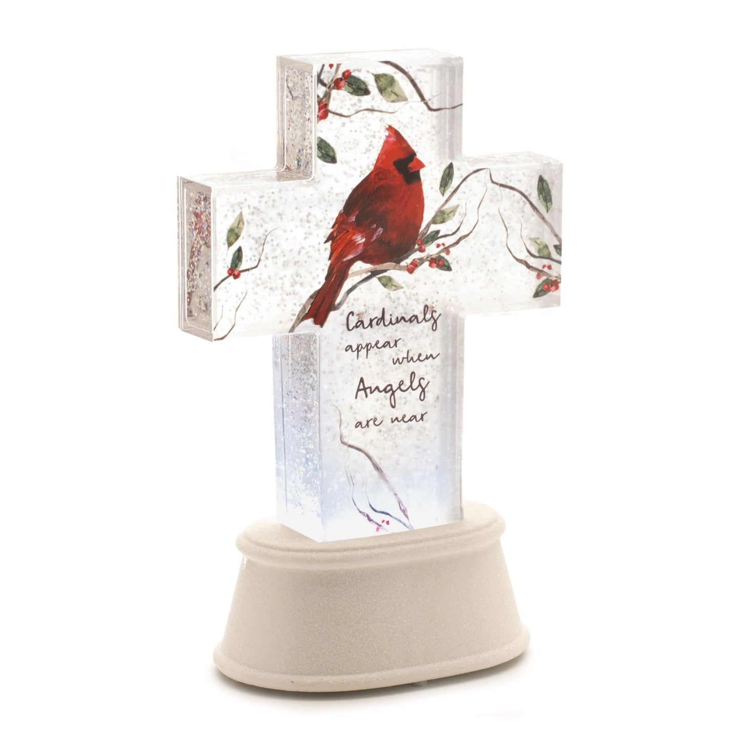 LED Cardinal Bird Sentiment Cross 8.5"H