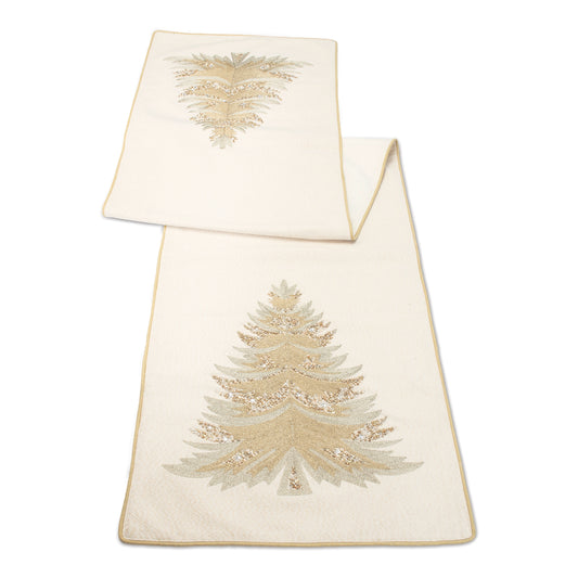 Bead Embroidered Pine Tree Table Runner 72"L