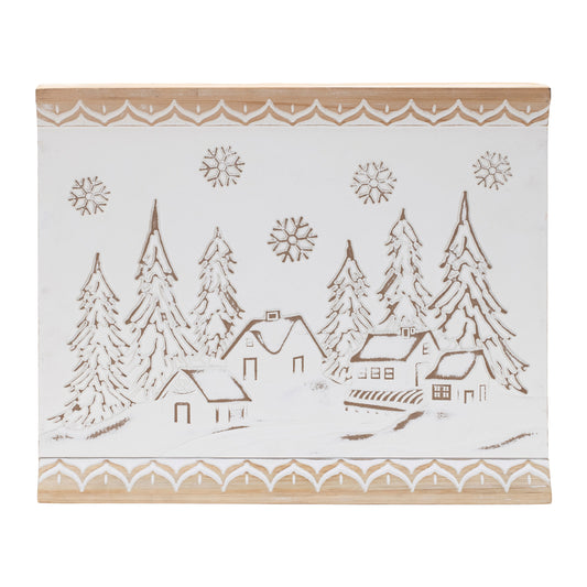 Carved Wood Winter Village Wall Art 19"L
