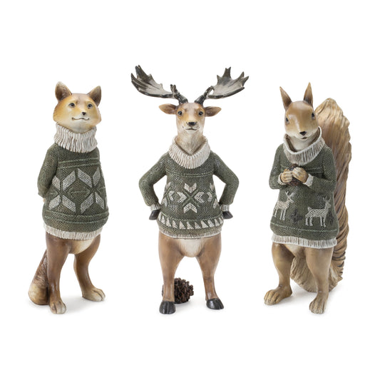 Winter Animal with Sweater Figurine (Set of 3)