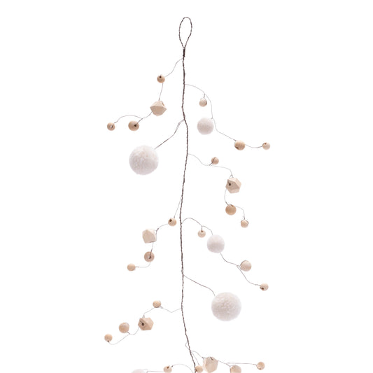 Wood Bead and Puff Ball Garland (Set of 2)