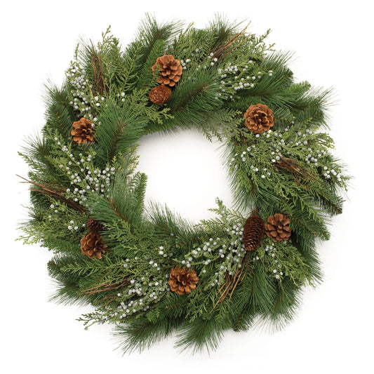 Mixed Pine Juniper and Pincone Wreath 30"D- out of stock