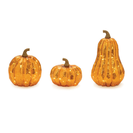 LED Mercury Glass Pumpkin Decor (Set of 3)