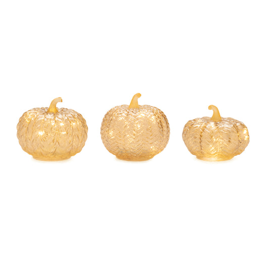 LED Pumpkin (Set of 3) 4"H, 4.75"H, 5"H Glass 3 AA Batteries Not Included