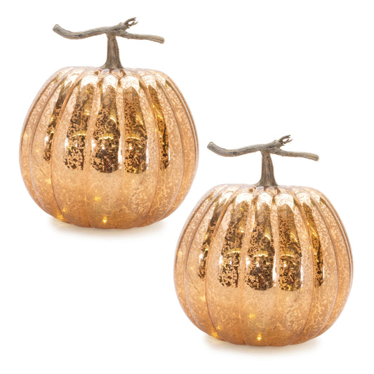 LED Glass Pumpkins (Set of 2) 10"D x 12"H