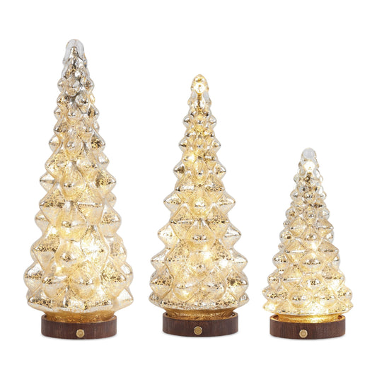LED Mercury Glass Pine Tree (Set of 3)