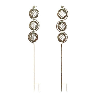 Bird and Butterfly w/Triple Orb Iron Stake (2 Asst) 60"H - Set of 4