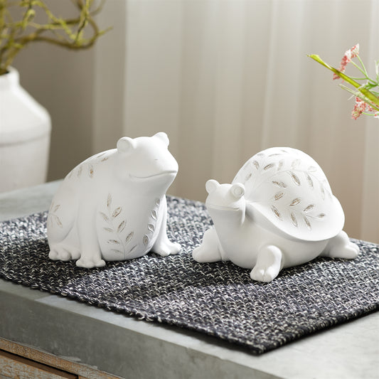 Etched Frog and Turtle Figurine (Set of 2)