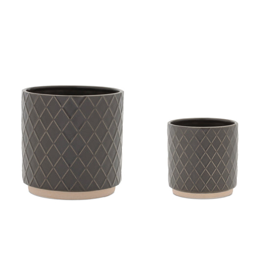 Ceramic Diamond Pattern Planter (Set of 2)