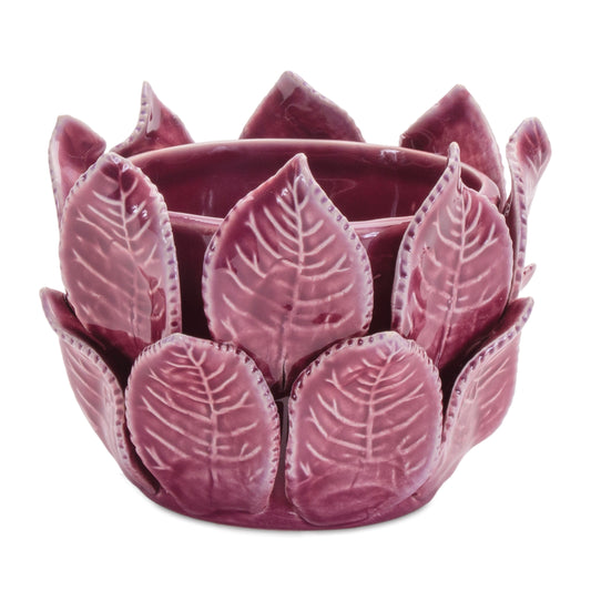 Stoneware Pot with Leaves Accent (Set of 2)