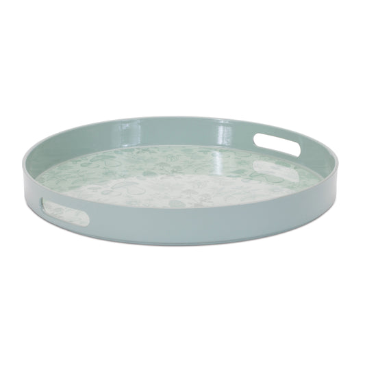 Round Mushroom and Floral Print Tray 13.5"D