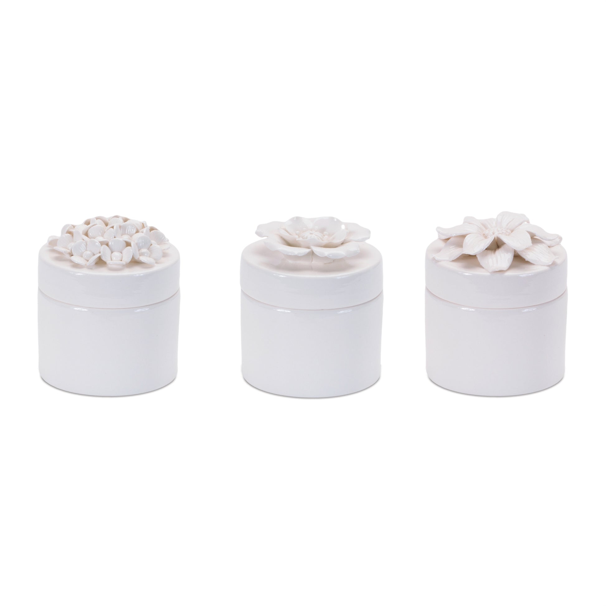 Stoneware Box with Floral Lid Accent (Set of 3)