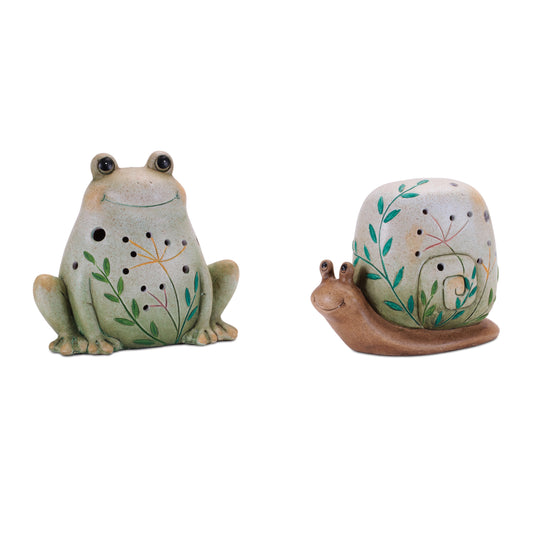 Terracotta Frog and Snail Decor (Set of 2)
