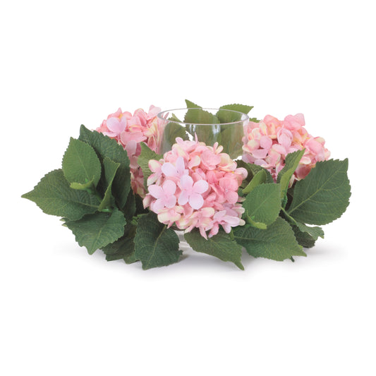 Hydrangea Candle Ring with Glass Hurricane (Set of 2)