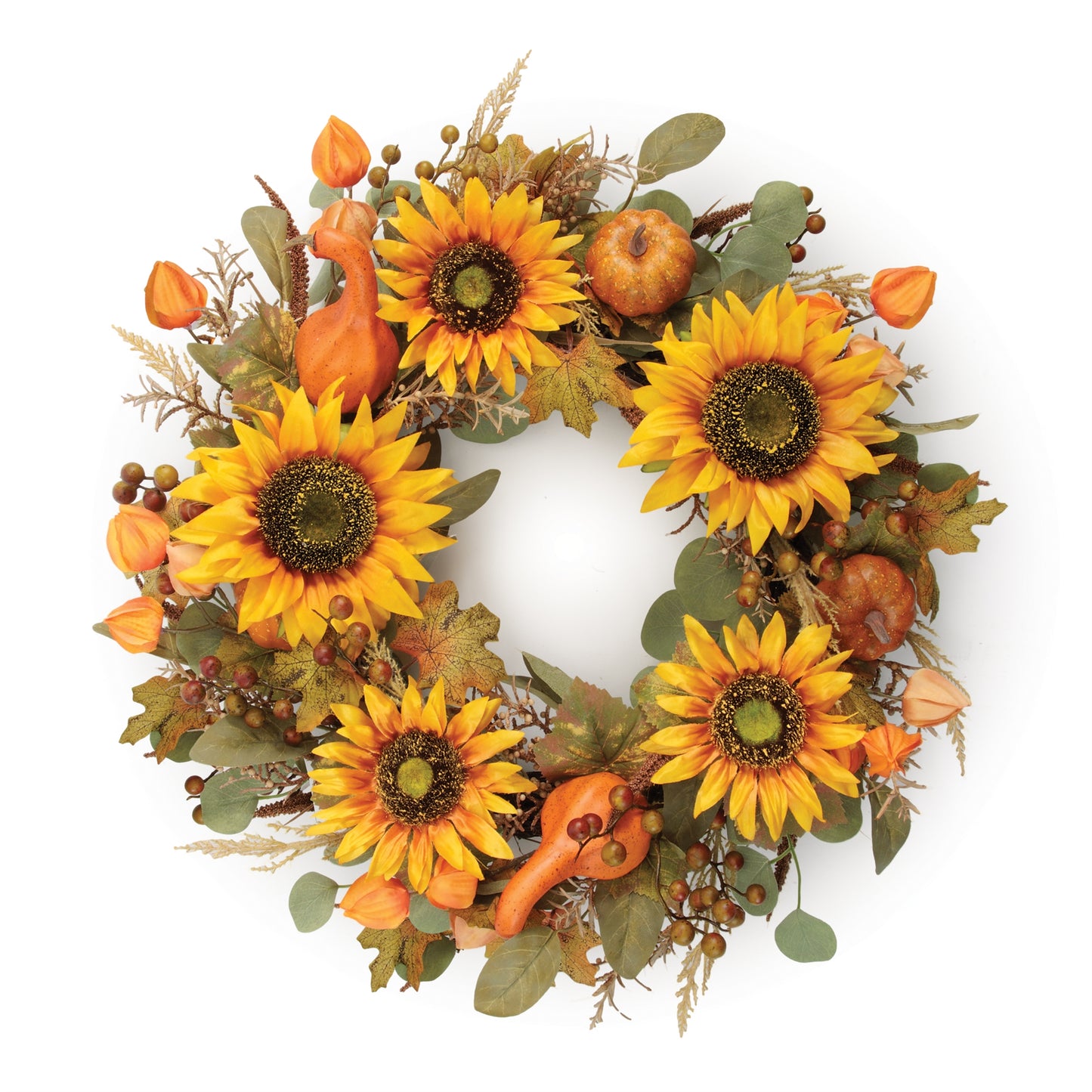 Sunflower and Gourd Wreath 24”D Plastic/Polyester/Twig