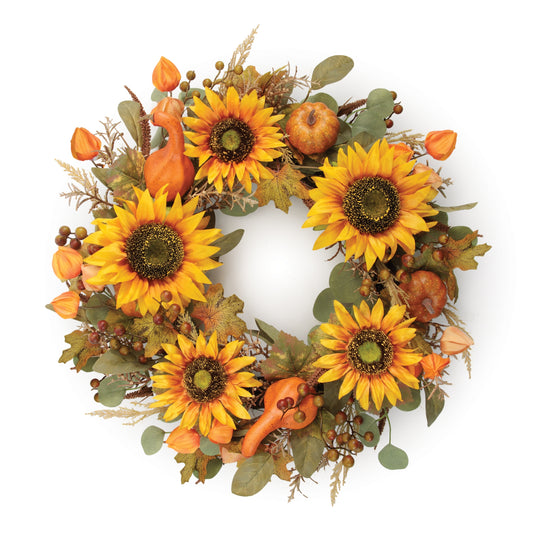 Sunflower and Gourd Wreath 24”D Plastic/Polyester/Twig
