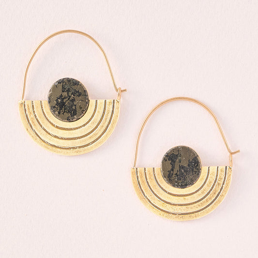 Stone Orbit Earrings Pyrite- Gold
