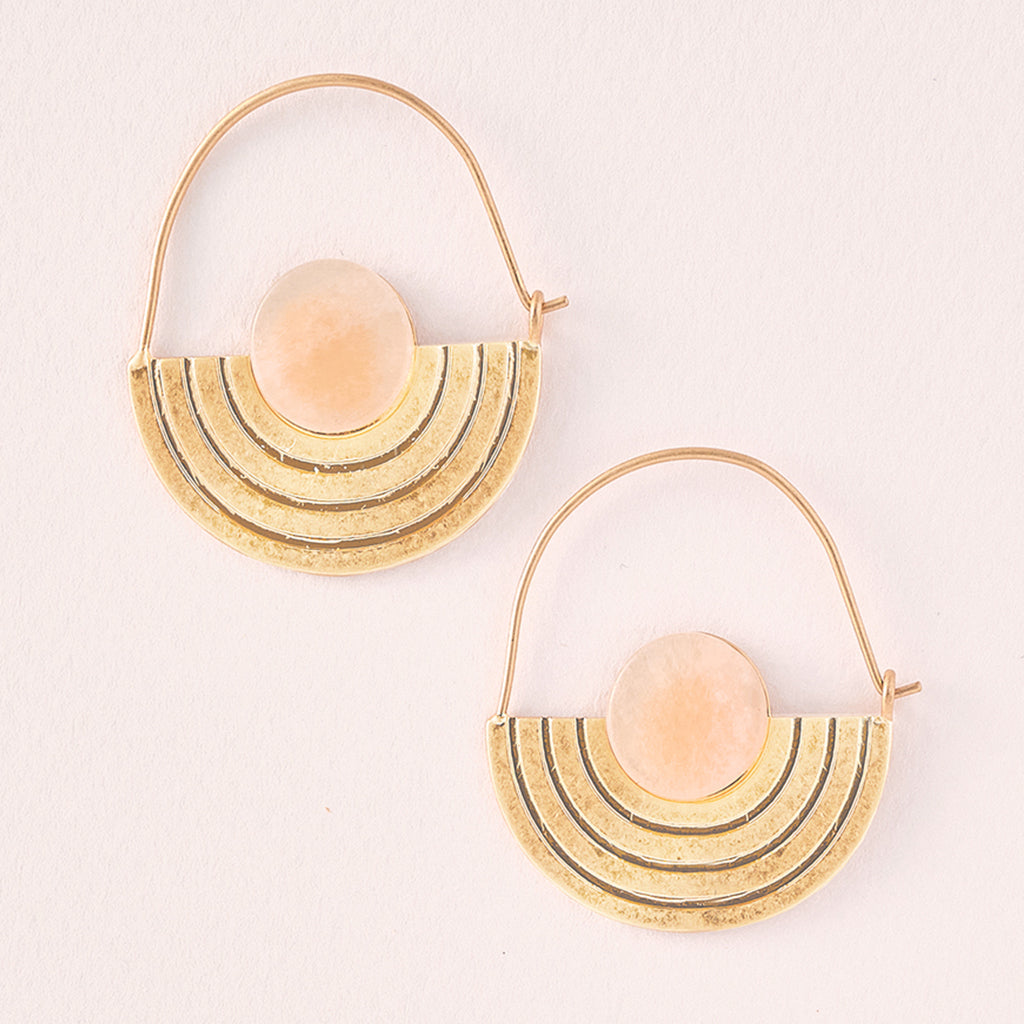 Stone Orbit Earrings Sunstone- Gold