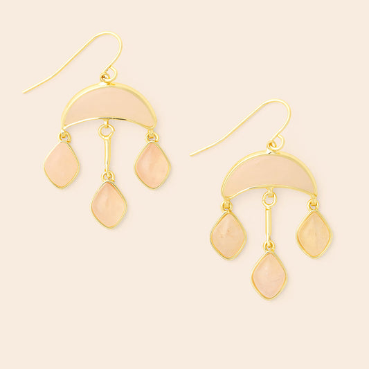 Stone Crescent Drop Earring - Rose Quartz