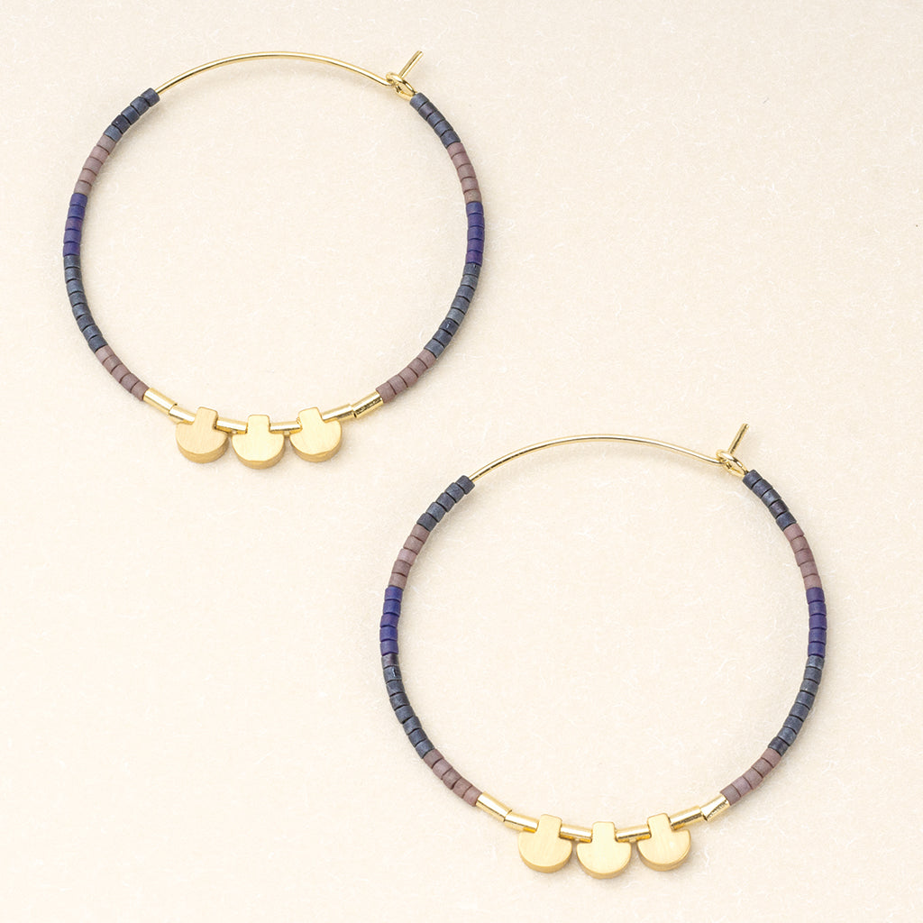 Miyuki Beaded Hoop Earrings- Dark Multi Gold