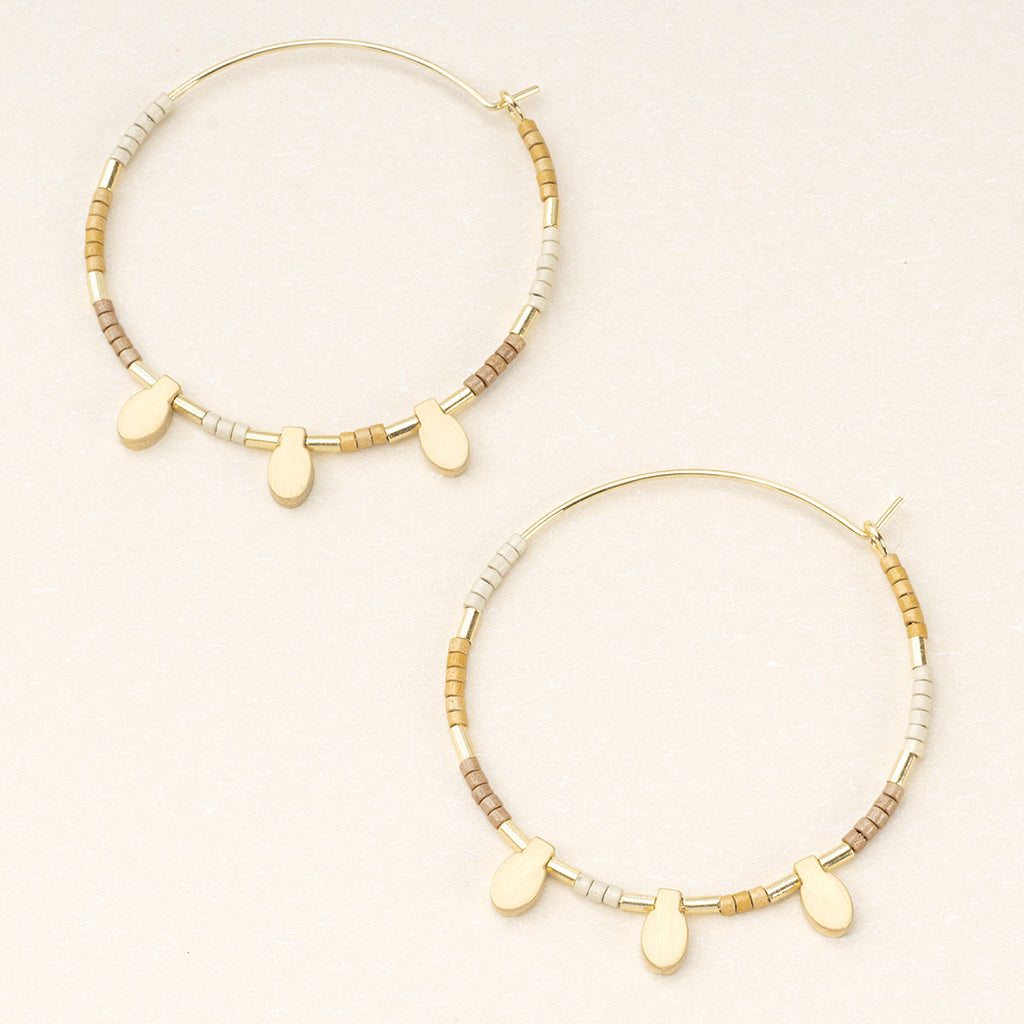 Miyuki Beaded Hoop Earrings- Neutral Multi Gold
