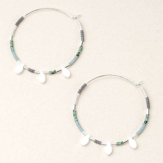 Miyuki Beaded Hoop Earrings- Turq Multi Silver